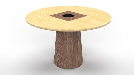Wooden Table. Solid base. Isolated. White background. 3D render