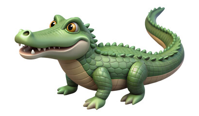 3D Cartoon Crocodile Character with Big Eyes and Detailed Green Scales