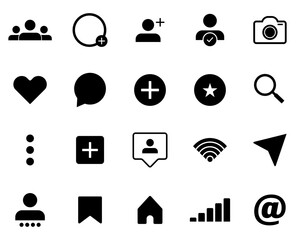 Collection of vector social media icons for business cards and websites on transparent background