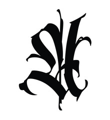 Letter in the Gothic style. Vector. Alphabet. Calligraphy and lettering. Medieval Latin letter. Logo for the company. Monogram. Elegant font for tattoo.
