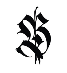 Letter in the Gothic style. Vector. Alphabet. Calligraphy and lettering. Medieval Latin letter. Logo for the company. Monogram. Elegant font for tattoo.