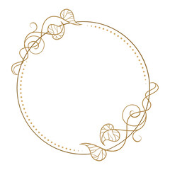 Floral round border with leaves and swirls. Ornamental circular frame for invitations and paper design.