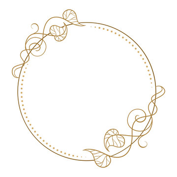 Floral round border with leaves and swirls. Ornamental circular frame for invitations and paper design.