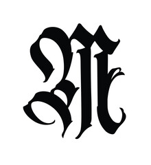 Letter in the Gothic style. Vector. Alphabet. Calligraphy and lettering. Medieval Latin letter. Logo for the company. Monogram. Elegant font for tattoo.