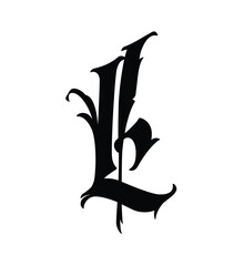 Letter in the Gothic style. Vector. Alphabet. Calligraphy and lettering. Medieval Latin letter. Logo for the company. Monogram. Elegant font for tattoo.