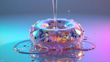 Vibrant Liquid Orb with Colorful Reflections on Smooth Surface
