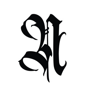 Letter in the Gothic style. Vector. Alphabet. Calligraphy and lettering. Medieval Latin letter. Logo for the company. Monogram. Elegant font for tattoo.