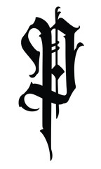 Letter in the Gothic style. Vector. Alphabet. Calligraphy and lettering. Medieval Latin letter. Logo for the company. Monogram. Elegant font for tattoo.