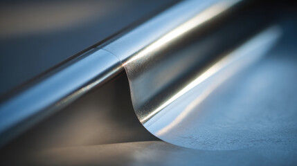 Naklejka premium sunlight reflections on smooth mirrorlike metallic surface soft light creating gentle highlights