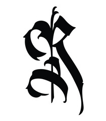 Letter in the Gothic style. Vector. Alphabet. Calligraphy and lettering. Medieval Latin letter. Logo for the company. Monogram. Elegant font for tattoo.