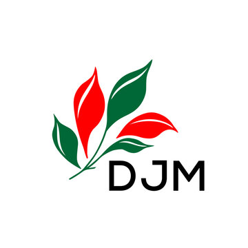 Modern Leaf Logo Design with Red and Green Colors, DJM Later Logo, Nature Inspired Minimalist Logo Template, Professional Plant Logo for Business Branding.
