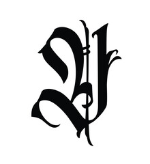 Letter in the Gothic style. Vector. Alphabet. Calligraphy and lettering. Medieval Latin letter. Logo for the company. Monogram. Elegant font for tattoo.