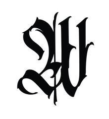 Letter in the Gothic style. Vector. Alphabet. Calligraphy and lettering. Medieval Latin letter. Logo for the company. Monogram. Elegant font for tattoo.