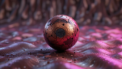 Cracked Sphere on Textured Surface with Unusual Lighting Effects