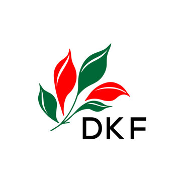 DKF Modern Leaf Logo Design with Red and Green Colors, DKF Later Logo, Nature Inspired Minimalist Logo Template, Professional Plant Logo for Business Branding.
