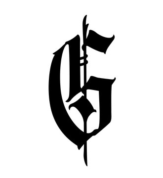 Letter g, in the Gothic style. Vector. Alphabet. Calligraphy and lettering. Medieval Latin letter. Logo for the company. Monogram. Elegant font for tattoo.