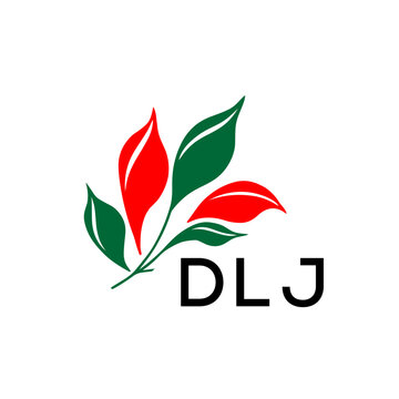 DLJ Modern Leaf Logo Design with Red and Green Colors, DLJ Later Logo, Nature Inspired Minimalist Logo Template, Professional Plant Logo for Business Branding.
