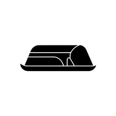 Butter Dish Icon: Simple black silhouette icon of a butter dish on a tray, suitable for various culinary or kitchen-related designs.