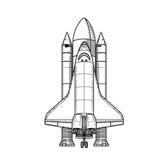 Obraz premium Space shuttle launch vehicle with booster rockets and orbiter spacecraft
