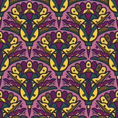 250695 colorful line seamless repeat background, motifs floral hand drawn, scribble style, scallop pattern, design for seamless floral pattern, printing, wrapping, background and craft