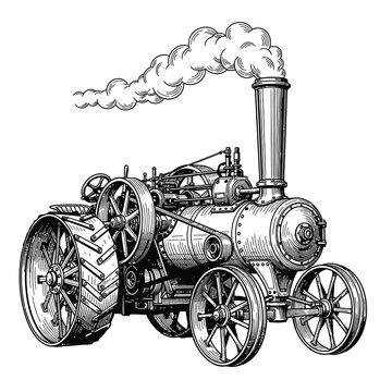 Vintage steam tractor with smoke engine vehicle