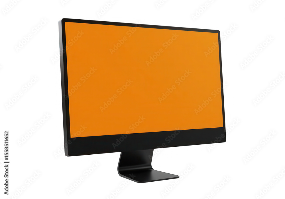 Poster computer monitor with orange screen isolated on transparent background
