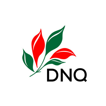 DNQ Modern Leaf Logo Design with Red and Green Colors, DNQ Later Logo, Nature Inspired Minimalist Logo Template, Professional Plant Logo for Business Branding.
