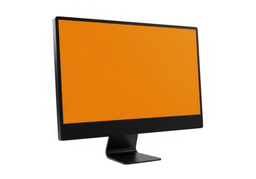 Computer monitor with orange screen isolated on transparent background