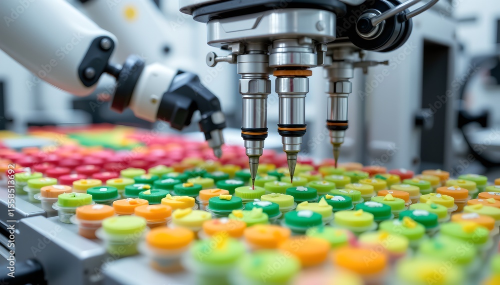 Poster robotic precision manufacturing factory industrial automation high-tech environment close-up view ro