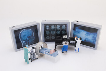 Miniature Medical Team Performing Brain Imaging Procedure with MRI Machine