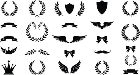 Black Silhouettes of Speech Bubbles Stars and Clouds on a White Background