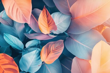 Colorful tropical leaves close up