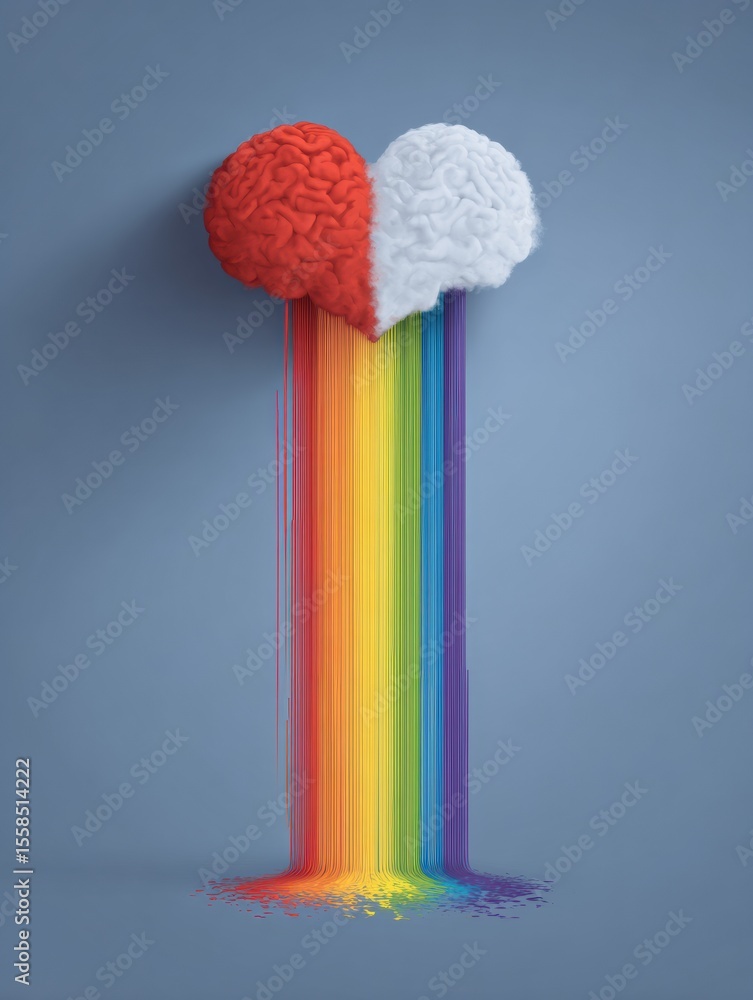 Aufkleber rainbow flowing from brain to heart symbolizing neurodiversity and emotional connection in a vibrant