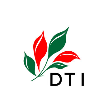 Modern Leaf Logo Design with Red and Green Colors, DTI Later Logo, Nature Inspired Minimalist Logo Template, Professional Plant Logo for Business Branding.
