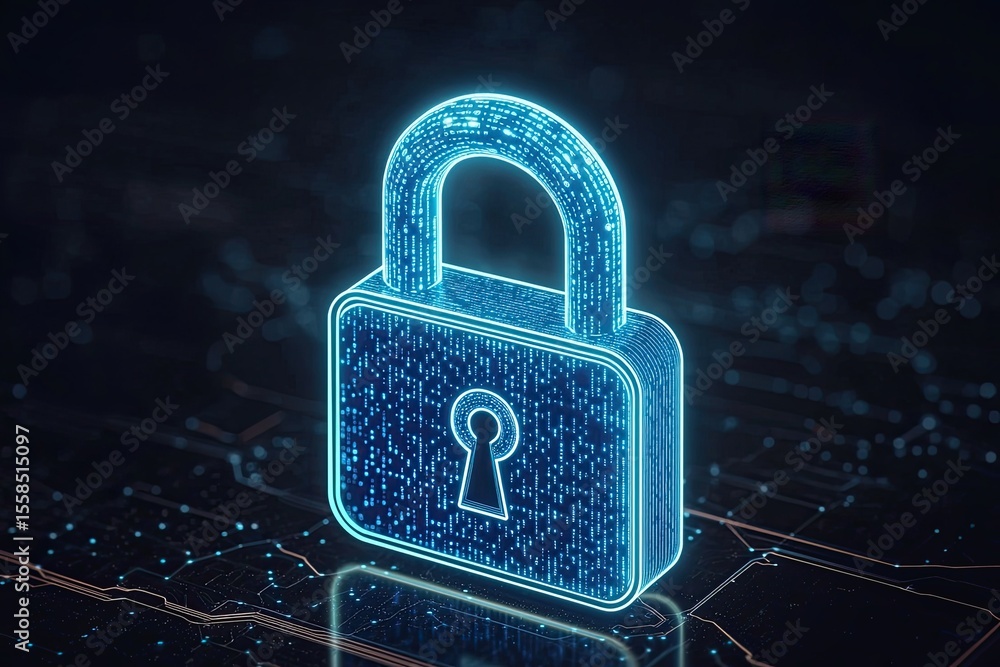 Aufkleber cybersecurity lock icon digital world 3d render futuristic environment close-up view data protection