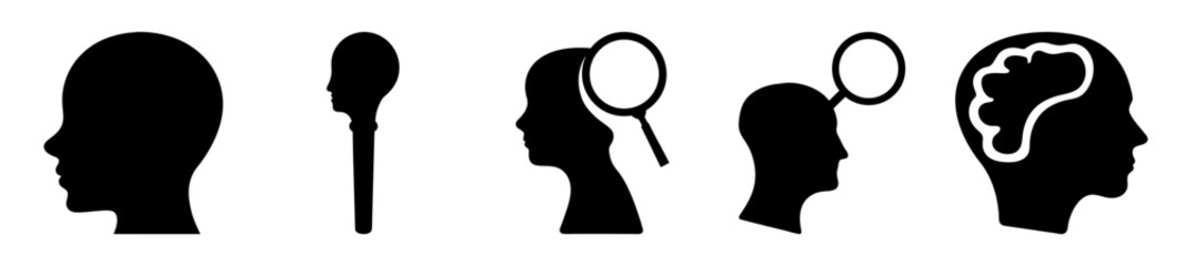Human thought process represented by silhouettes of human heads in black and white