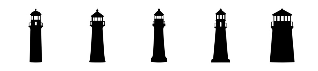 Silhouette Collection of Coastal Navigational Lighthouses in a Variety of Designs