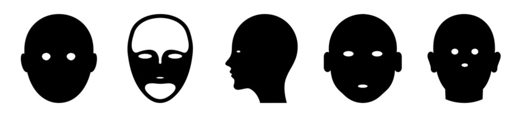 Abstract collection of graphic human faces, different views, black and white