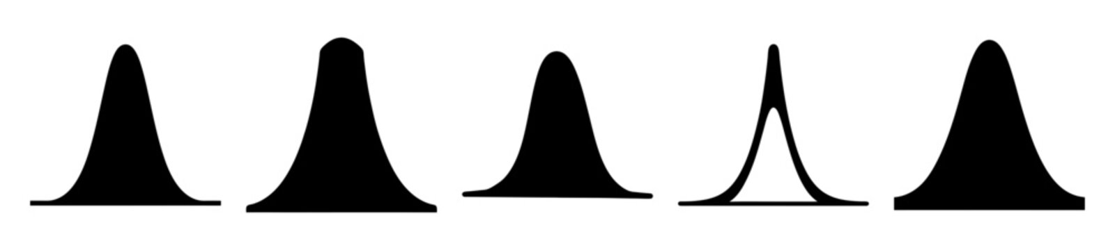 Variations of Bell Curves Displayed in Black and White Silhouette Forms