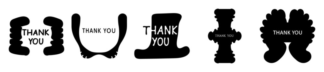 Creative Black and White Graphic Representations of Thank You Designs Isolated
