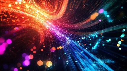 Obraz premium Radiant light trails: Dynamic abstract energy flow with bokeh effects