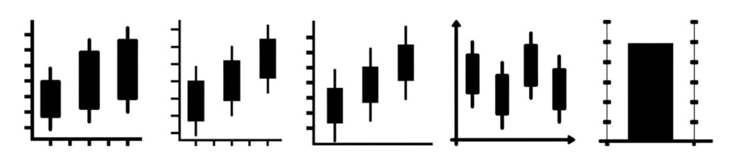 Five black and white candlestick charts used in financial technical analysis