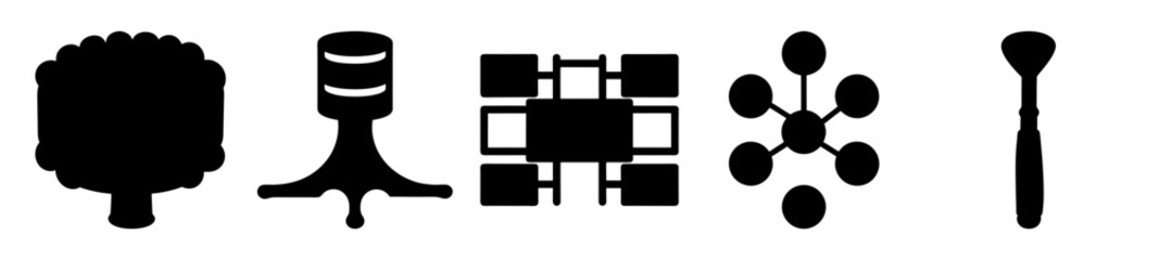 Abstract shapes and forms in a row of simple, minimalist icons