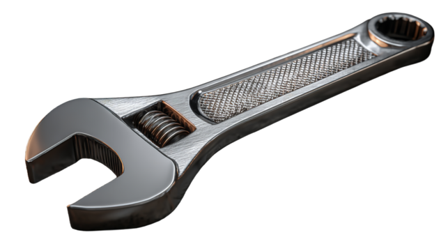 Adjustable wrench spanner tool equipment hardware repair mechanic plumbing metal construction maintenance fix on transparent background