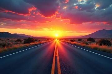 Classic Road Trip Sunset Endless Highway Beckoning Adventure and Freedom