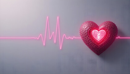 Heartbeat Graphic with Heart Symbol and Neon Pulse Line Design