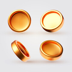 Golden coins set in different views.