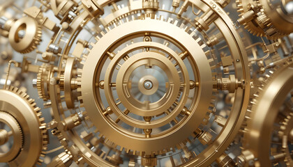 Intricate Golden Gears and Cogs with Shine and Depth in Abstract Design