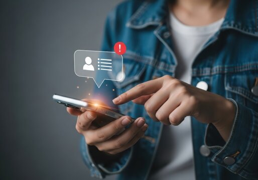 Person using smartphone with notification bubble overlayed