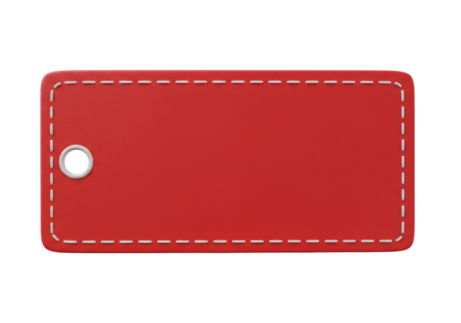 Isolated Blank Red Leather Tag with Stitching Detail